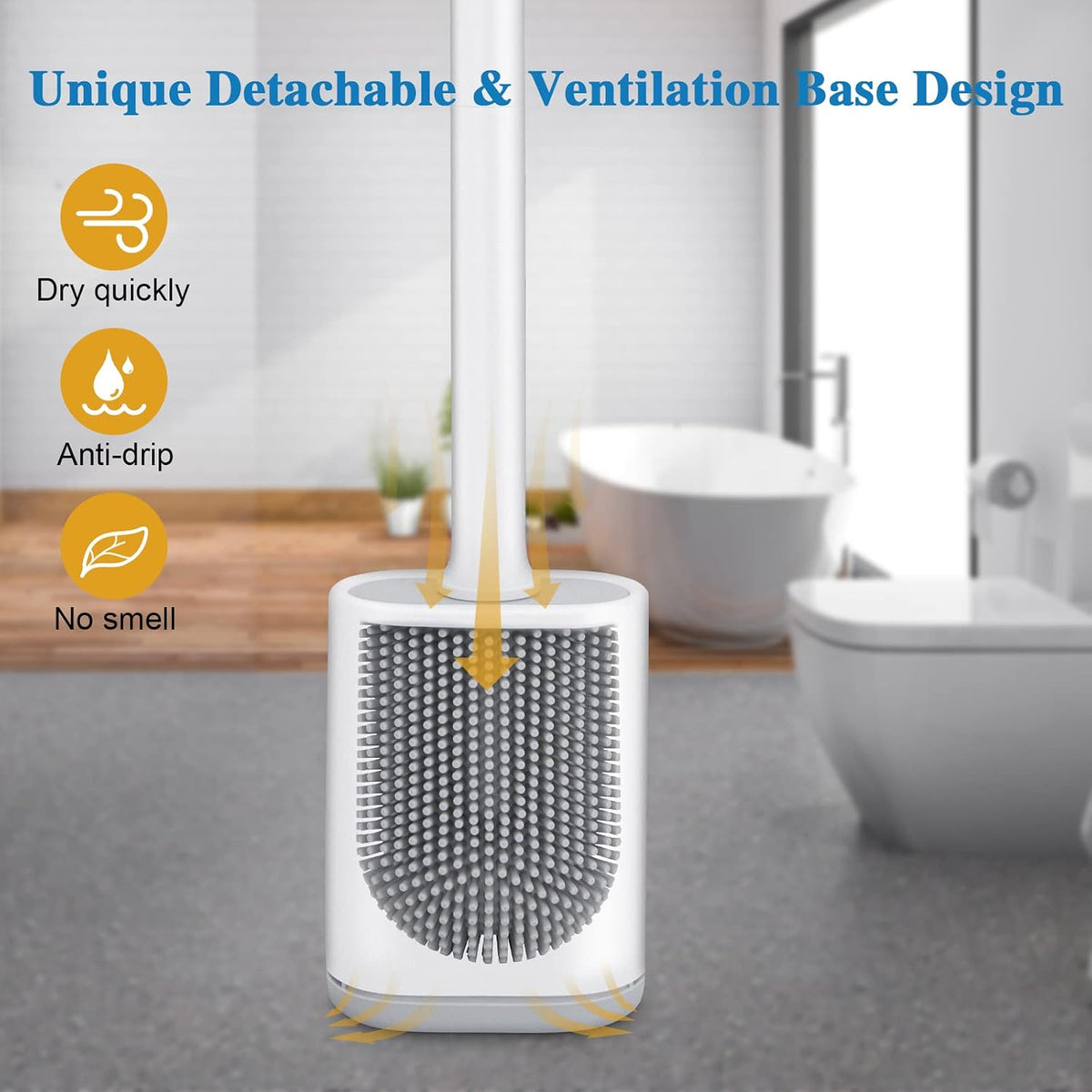 Silicone Toilet Brush and Holder, Wall Mounted No Rust Problem White