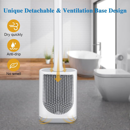 Silicone Toilet Brush and Holder, Wall Mounted No Rust Problem White