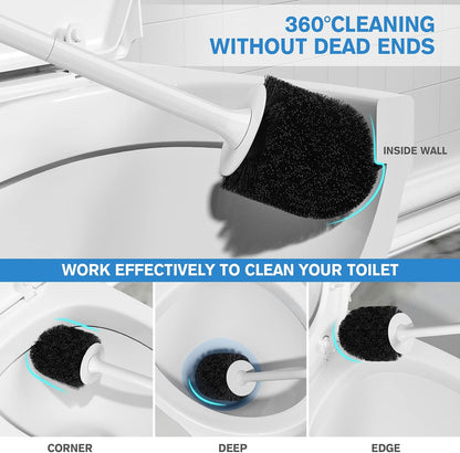 Toilet Brush and Holder 2 Pack, Toilet Brush with Ventilated Holder, Toilet Bowl Brush with Long and Large Handle for Bathroom-Toilet-Cleaning-Bristles-Comfortable