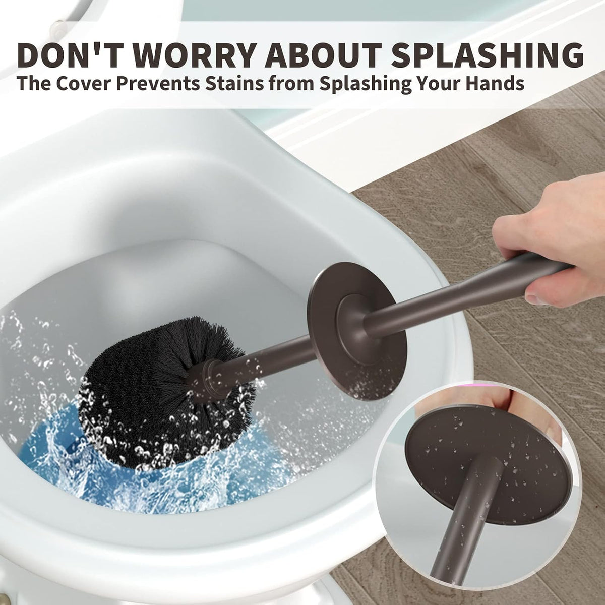 Toilet Brush, Toilet Bowl Brush with Extra Long Handle Durable Bristles Toilet Scrubber and Covered Holder for Toilet Brush Set for Bathroom Cleaning (Brown, 1 Set)
