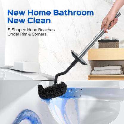 HAMITOR Toilet Brush and Holder Set: Stainless for New Bathroom Essentials