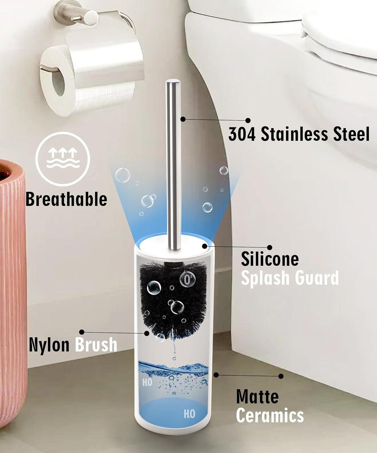 Matt White Ceramic Toilet Brush and Holder Set