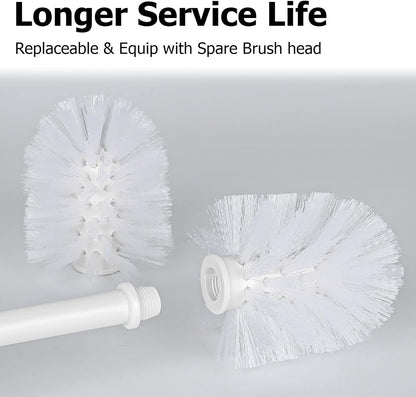 Topsky Toilet Brush & Holder Set, 2 Pack Plastic Round Barrel Loo Brush with 2 Replacement Heads, Durable for Bathroom, White