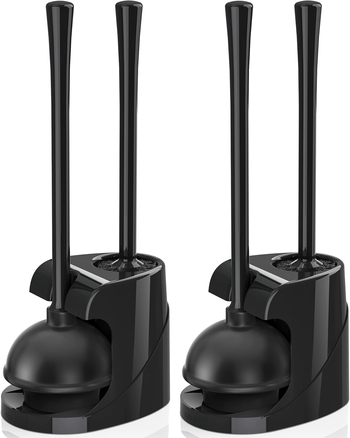 Toilet Plunger and Brush, Bowl Brush and Heavy Duty Toilet Plunger Set with Ventilated Holder, 2-in-1 Bathroom Cleaning Combo with Modern Caddy Stand for 5.7-inch Toilet Drain(Black, 2 Set)