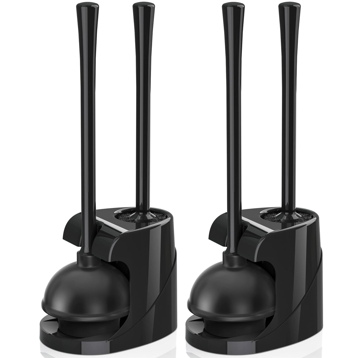 Toilet Plunger and Brush, Bowl Brush and Heavy Duty Toilet Plunger Set with Ventilated Holder, 2-in-1 Bathroom Cleaning Combo with Modern Caddy Stand for 5.7-inch Toilet Drain(Black, 2 Set)