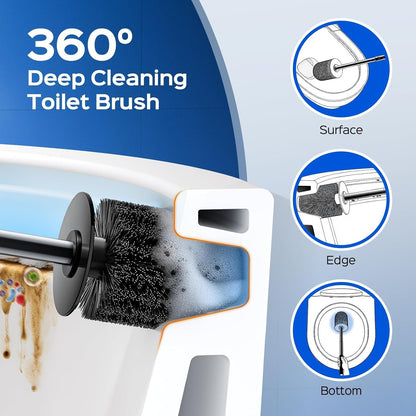 HAMITOR Toilet Brush and Holder Set: 2 Pack Stainless Steel Rustproof Kits with Deep Cleaning Bristles - Hidden Toilet Cleaner Scrubber for Homeowners - Compact Bathroom Accessories for Home RV Silver