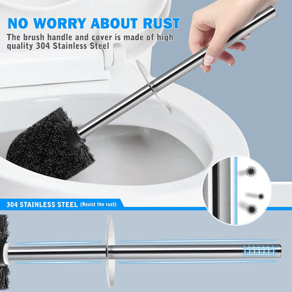 Toilet Brush and Holder, 2 Pack Toilet Brush with 304 Stainless Steel Long Handle, Toilet Bowl Brush for Bathroom Toilet-Ergonomic, Elegant,Durable (Grey)