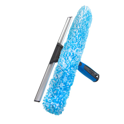 Unger Professional Connect and Clean 2-in-1 Squeegee and Scrubber, 14” Window Cleaning Tool, Essential Glass Cleaner for Commercial and Residential Use, Reusable Microfiber Sleeve, Streak-Free Results