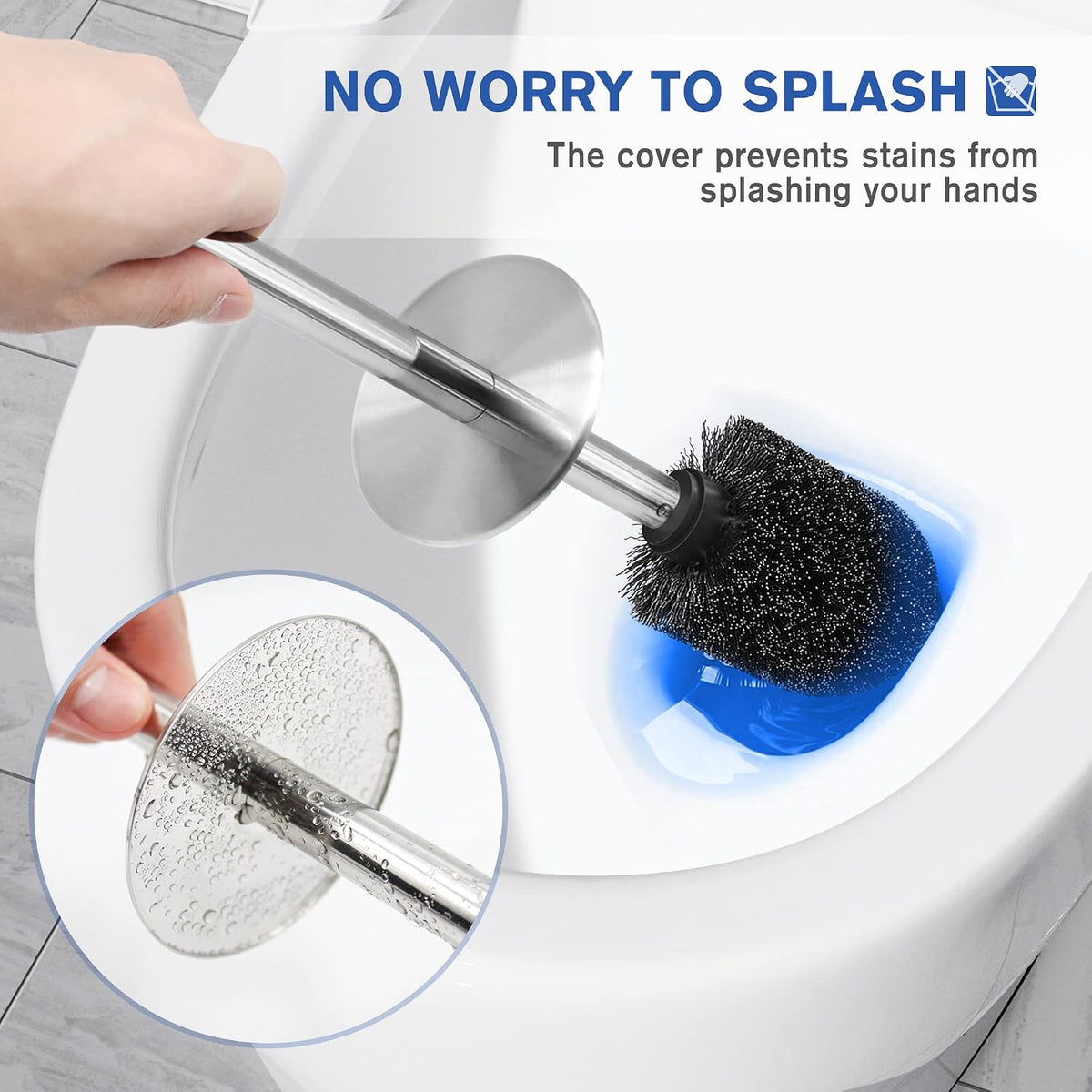 Toilet Brush and Holder, 2 Pack Toilet Brush Stainless Steel, Toilet Bowl Brush for Bathroom Toilet-Ergonomic, Elegant,Durable (Silver)