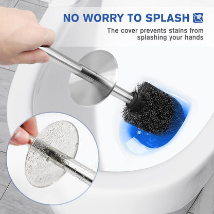 Toilet Brush and Holder, 2 Pack Toilet Brush Stainless Steel, Toilet Bowl Brush for Bathroom Toilet-Ergonomic, Elegant,Durable (Silver)