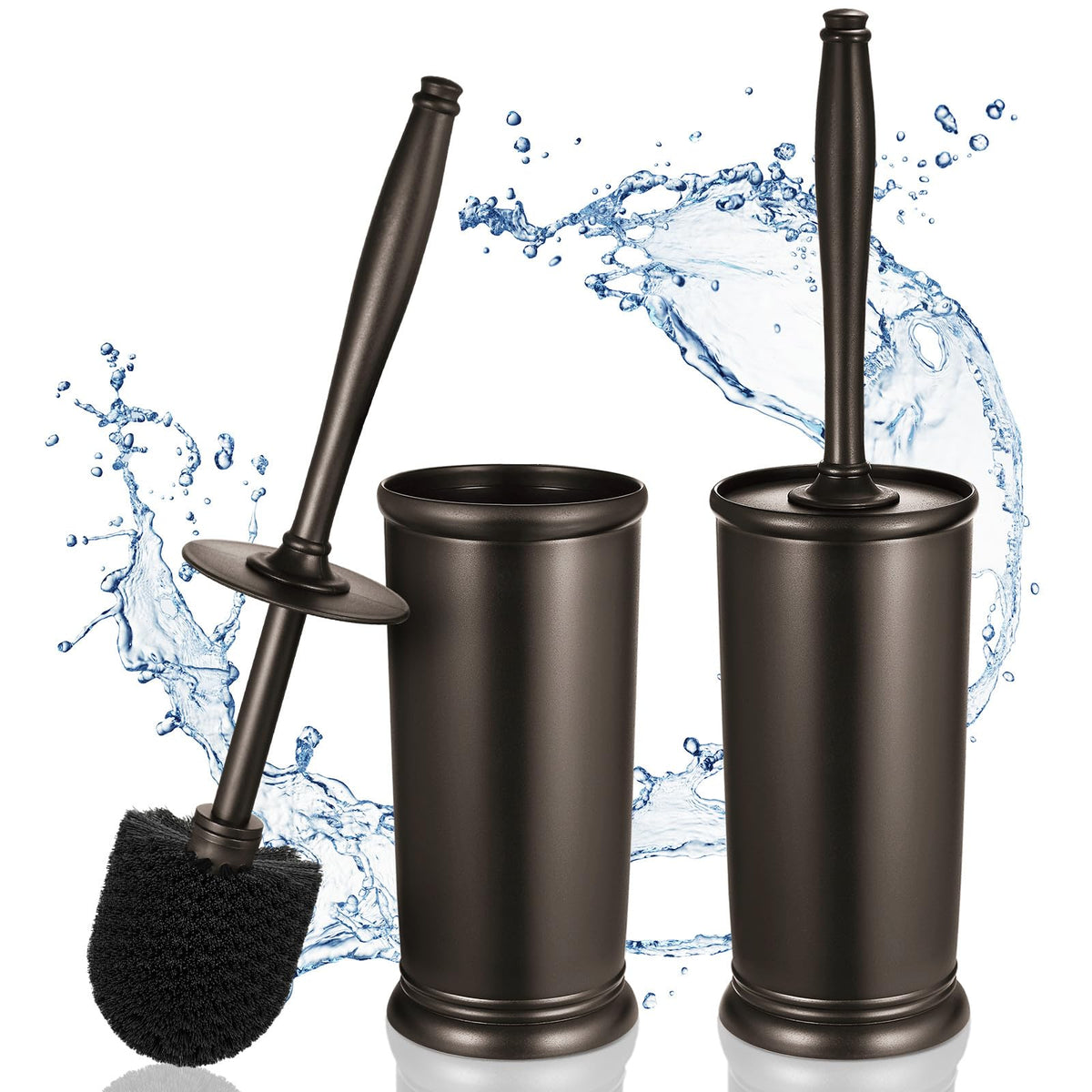 HAMITOR Toilet Bowl Brush Holder Set: Modern Brown Bathroom Accessories