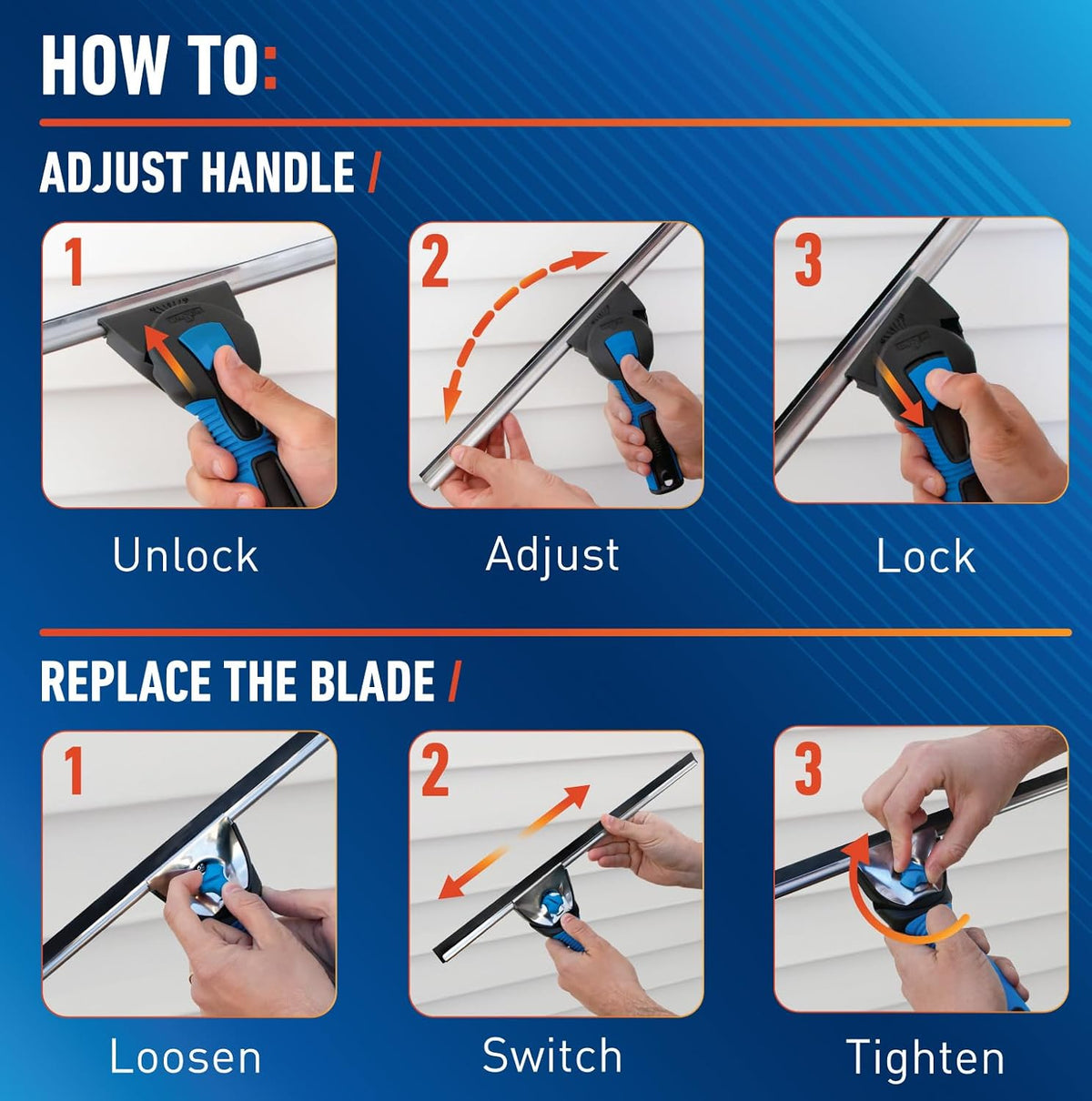 Unger Professional Connect and Clean 18” Swivel Window and Glass Cleaning Squeegee with EZ Change, Large Surfaces with Streak-Free Results, Swiveling Head for Corners and Edges, Rubber Replacement