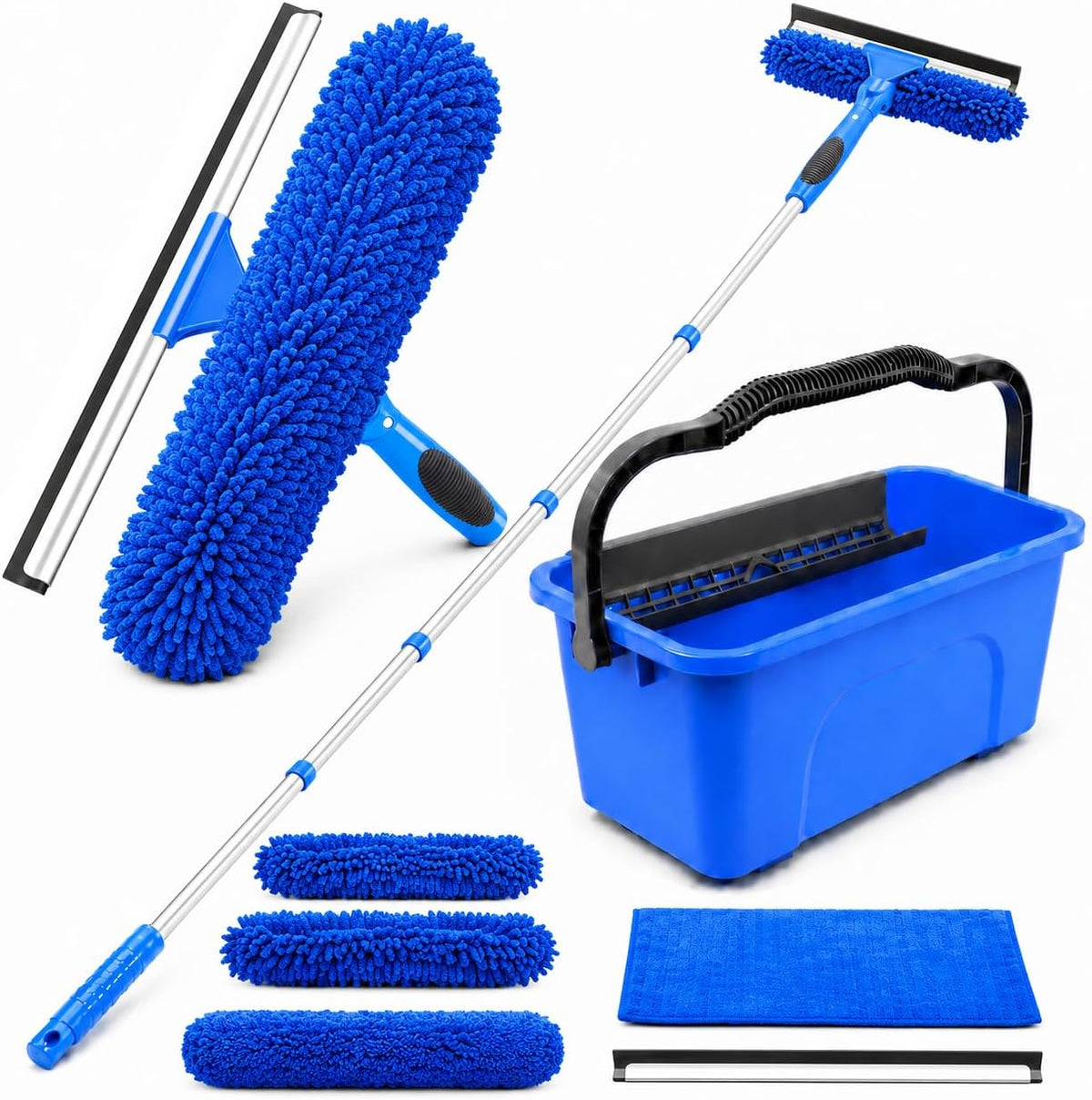2-in-1 Window Cleaning Kit with Bucket, Extension Pole & Squeegee