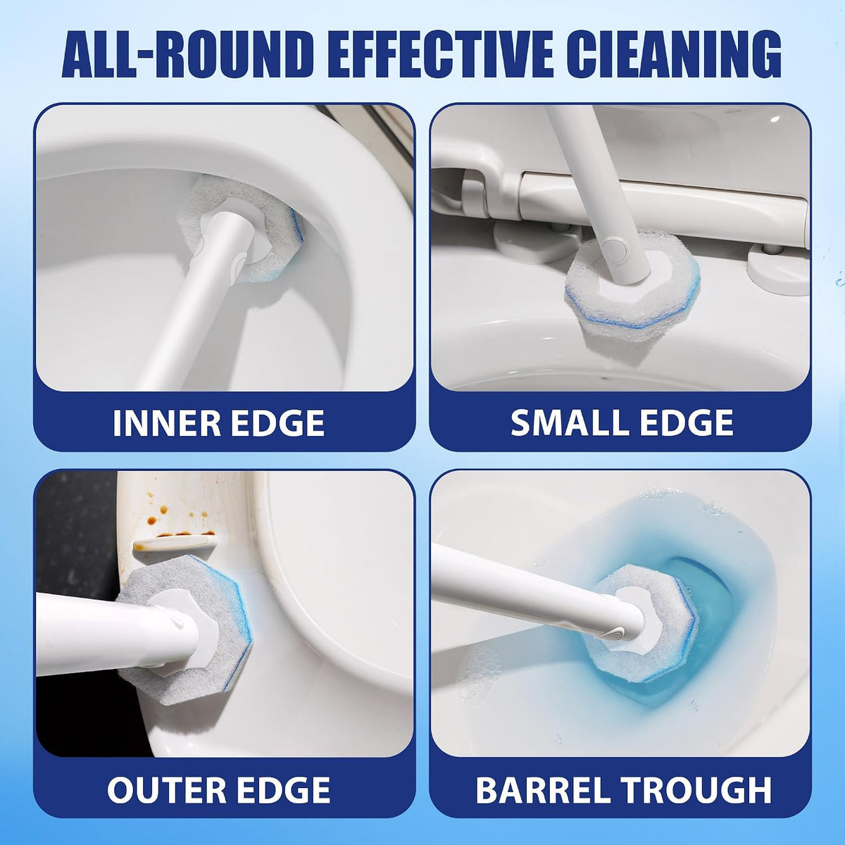2 Pack Disposable Toilet Brush and Holder Set with 30 Replacement Heads