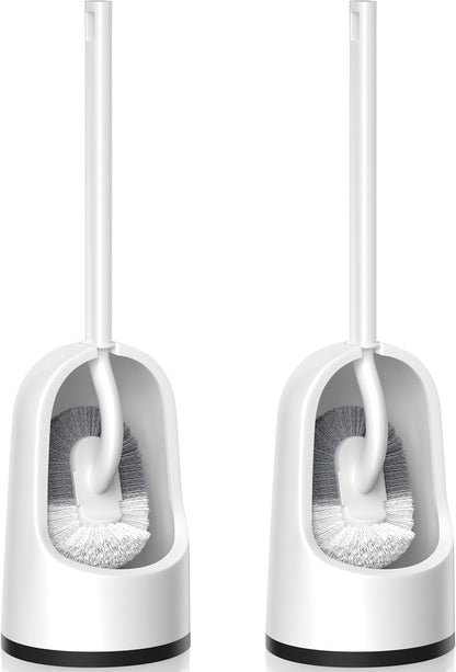 Toilet Brush, 2 Pack Toilet Brush and Holder Set with Durable Curved BristlesToilet Scrubber, Toilet Bowl Brush with Extra Long Handle,Toilet Cleaner with Caddy for Bathroom Deep Cleaning (2, White)