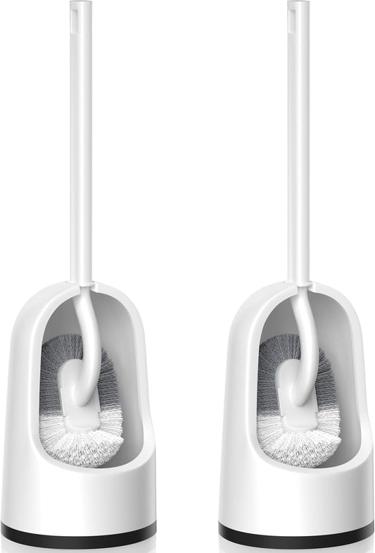 Toilet Brush, 2 Pack Toilet Brush and Holder Set with Durable Curved BristlesToilet Scrubber, Toilet Bowl Brush with Extra Long Handle,Toilet Cleaner with Caddy for Bathroom Deep Cleaning (2, White)