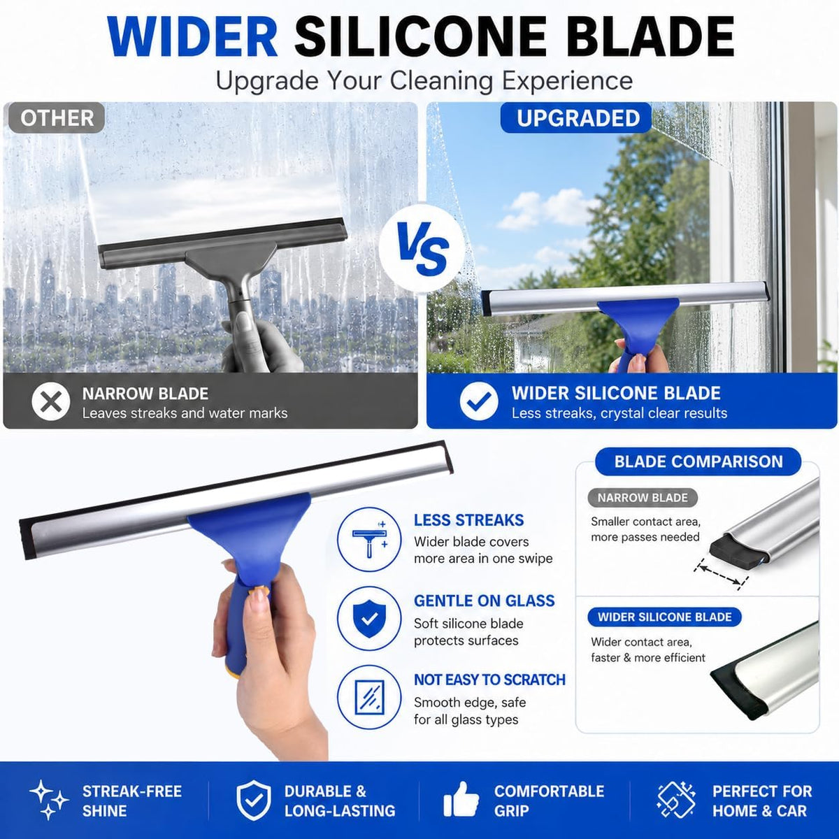ITTAR Window Squeegee Cleaning Kit with 60" Extension Pole & Rotatable Head