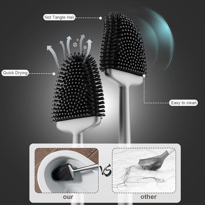 Sellemer Silicone Toilet Brush, Ventilation Slots Base Holder 1 Pack Silver