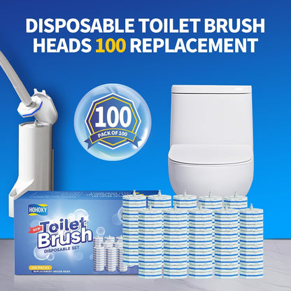 Hohoky 100pc Bulk Toilet Brush Refills - Disposable Toilet Brush Replacement Heads, Pack for Household Cleaning Bathroom cleaners Compatible Heads,washroom mats Cleaning System,Clean Refill Pads.