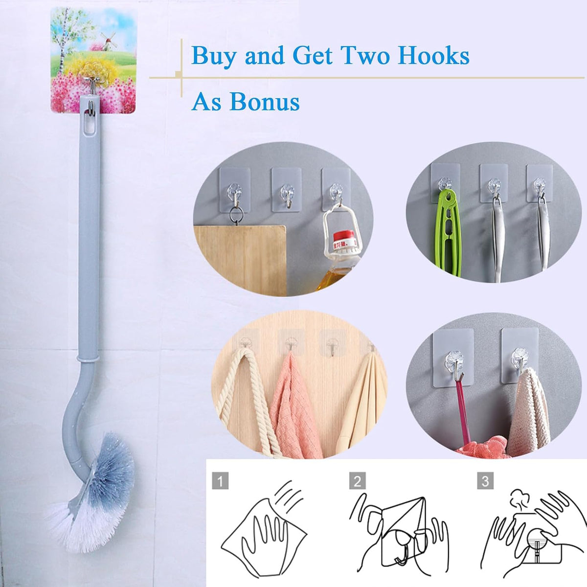 2 Pack Curved Toilet Bowl Brush Without Holder for Bathroom, Compact Toilet Brush Durable Under The Rim Household Deep Cleaning Brushes (White Toilet Brush Without Holder)