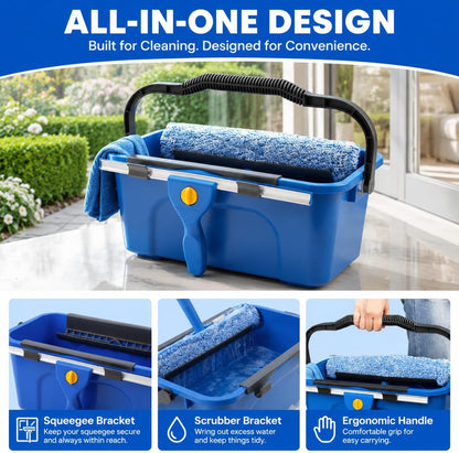Window Cleaning Kit with 3-Gallon Bucket, 76-Inch Pole and Glass Squeegee