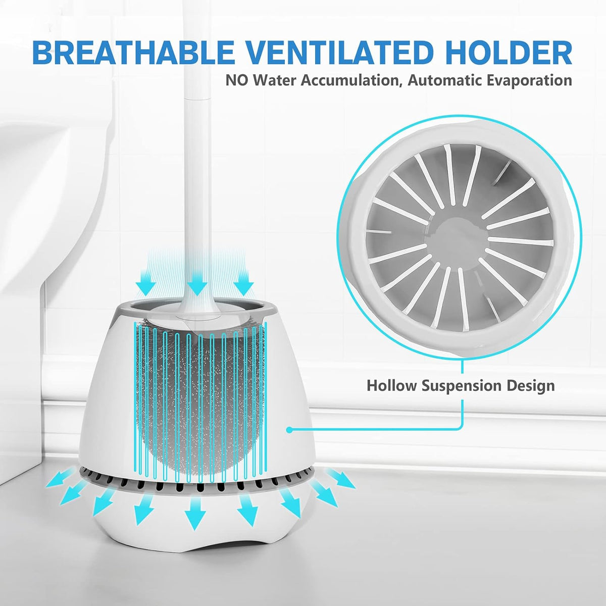 Toilet Brush and Holder, Toilet Bowl Brush with Ventilated Holder and Ergonomic Long Handle, Durable Bristles Toilet Scrubber Set for Bathroom Cleaning