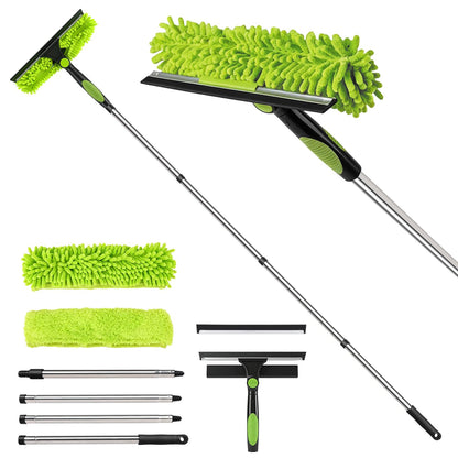67" Window Squeegee for Window Cleaning with Extension Pole, 3-in-1