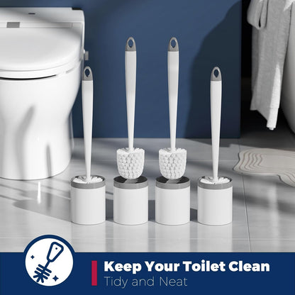 Holaloha Toilet Brush and Holder Set, Compact Design, 4 Pack, White