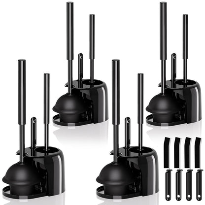 3 in 1 Toilet Brush and Plunger Set with Crevice Cleaning Brush, Toilet Plunger and Brush Set with Extra Long Handle, Plungers for Bathroom Accessories, Toilet Plunger with Holder, Black