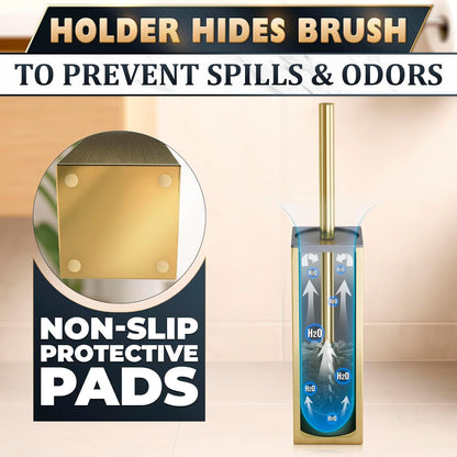 Gold Toilet Brush and Holder Set, Freestanding (Square Shape)