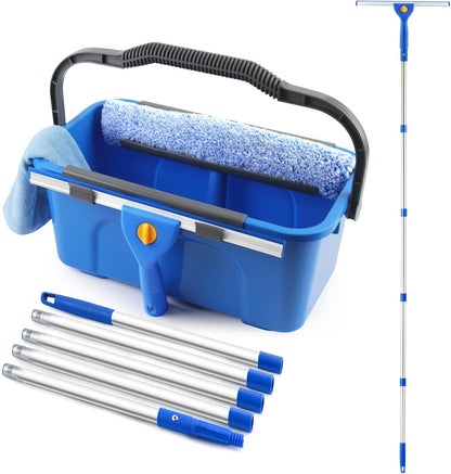 Window Cleaning Kit with Bucket, Squeegee and Scrubber for Home, Commercial