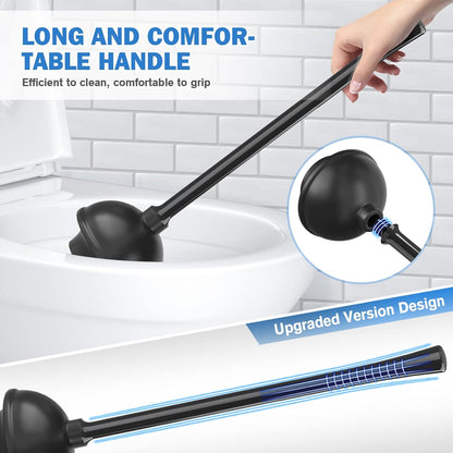 Toilet Plunger and Brush, Bowl Brush and Heavy Duty Toilet Plunger Set with Ventilated Holder, 2-in-1 Bathroom Cleaning Combo with Modern Caddy Stand for 5.7-inch Toilet Drain(Black, 2 Set)