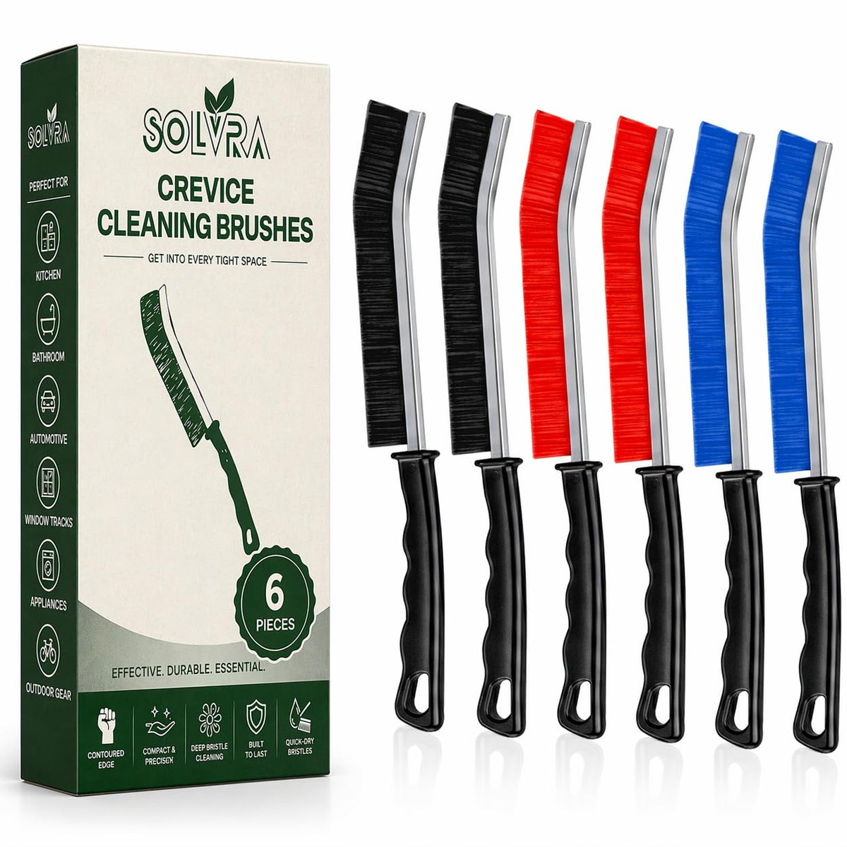 Crevice Cleaning Brush Set 3Pcs Hard Bristle Tools for Narrow Spaces