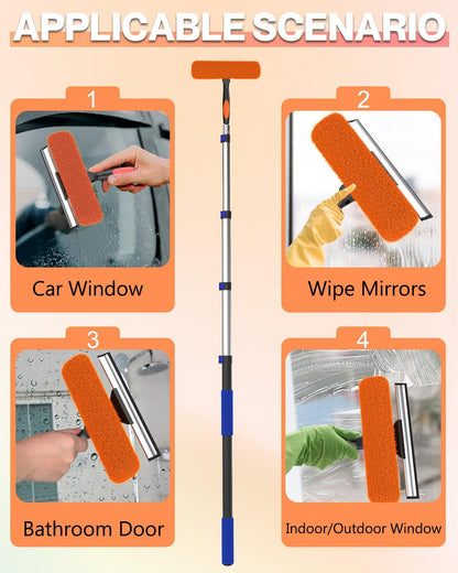 26FT Reach Window Squeegee for Window Cleaning Kit with 5-20 Foot Telescoping Extension Pole, 2 in 1 Window Squeegee, Cobweb Duster, Dust Kit Window Washing Kit for Car, Shower Glass Door
