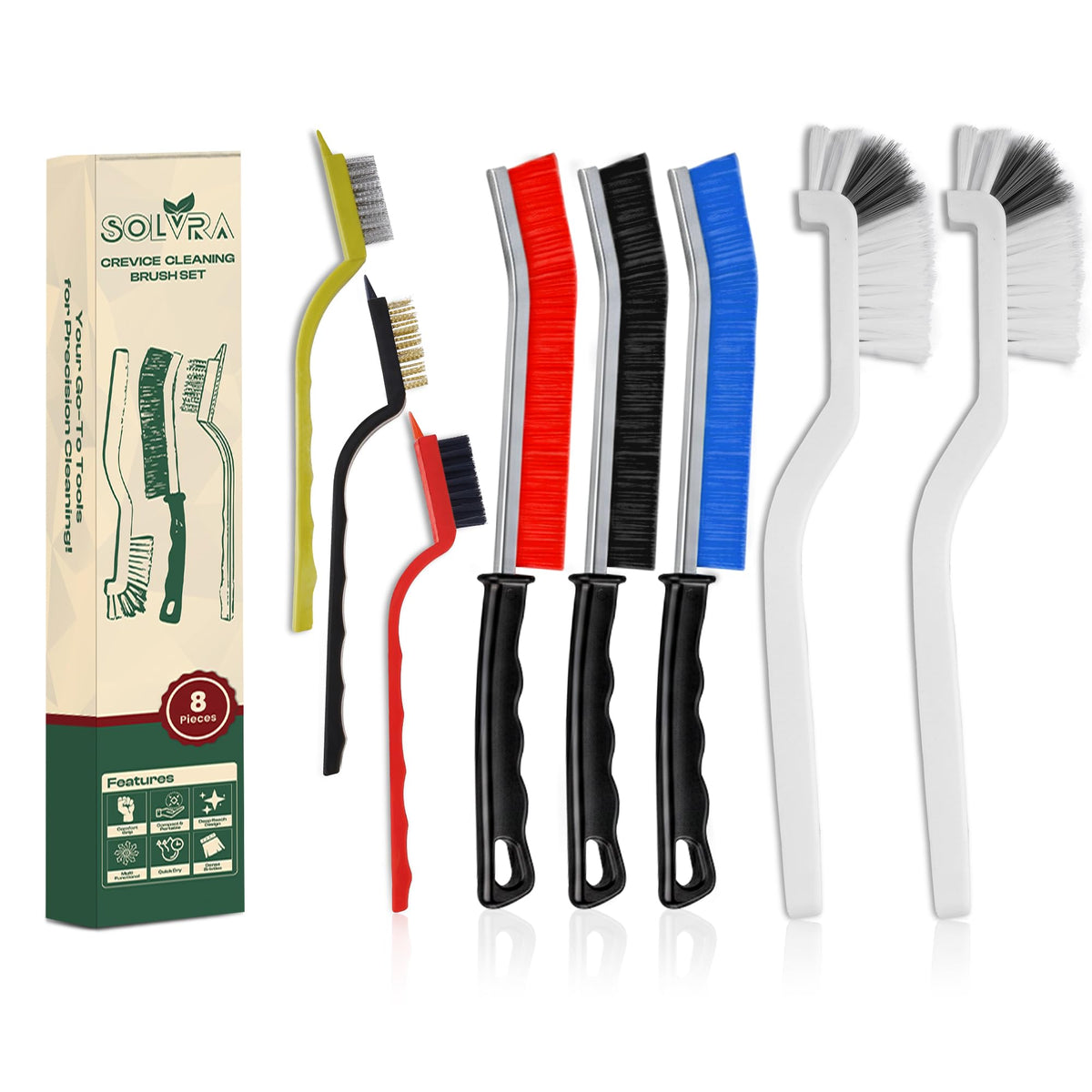 8 Pcs Crevice Cleaning Brush Set – Hard Bristle Cleaning Tools for Grout, Gaps & Narrow Spaces – Multi-Purpose Grout Brush, for Cleaning Bathroom, Shower, Window Tracks, Kitchen
