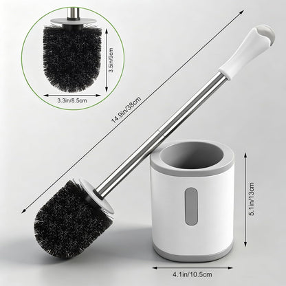 AONEZ Compact Toilet Brush & Holder, Stainless Steel Handle, Space Saving for Storage, Deep Cleaning, Drip-Proof, Easy to Assemble, Nylon Bristles, White & Grey