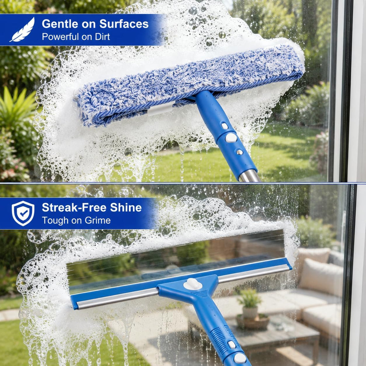 Window Cleaning Kit with 3-Gallon Bucket, 76-Inch Pole and Glass Squeegee