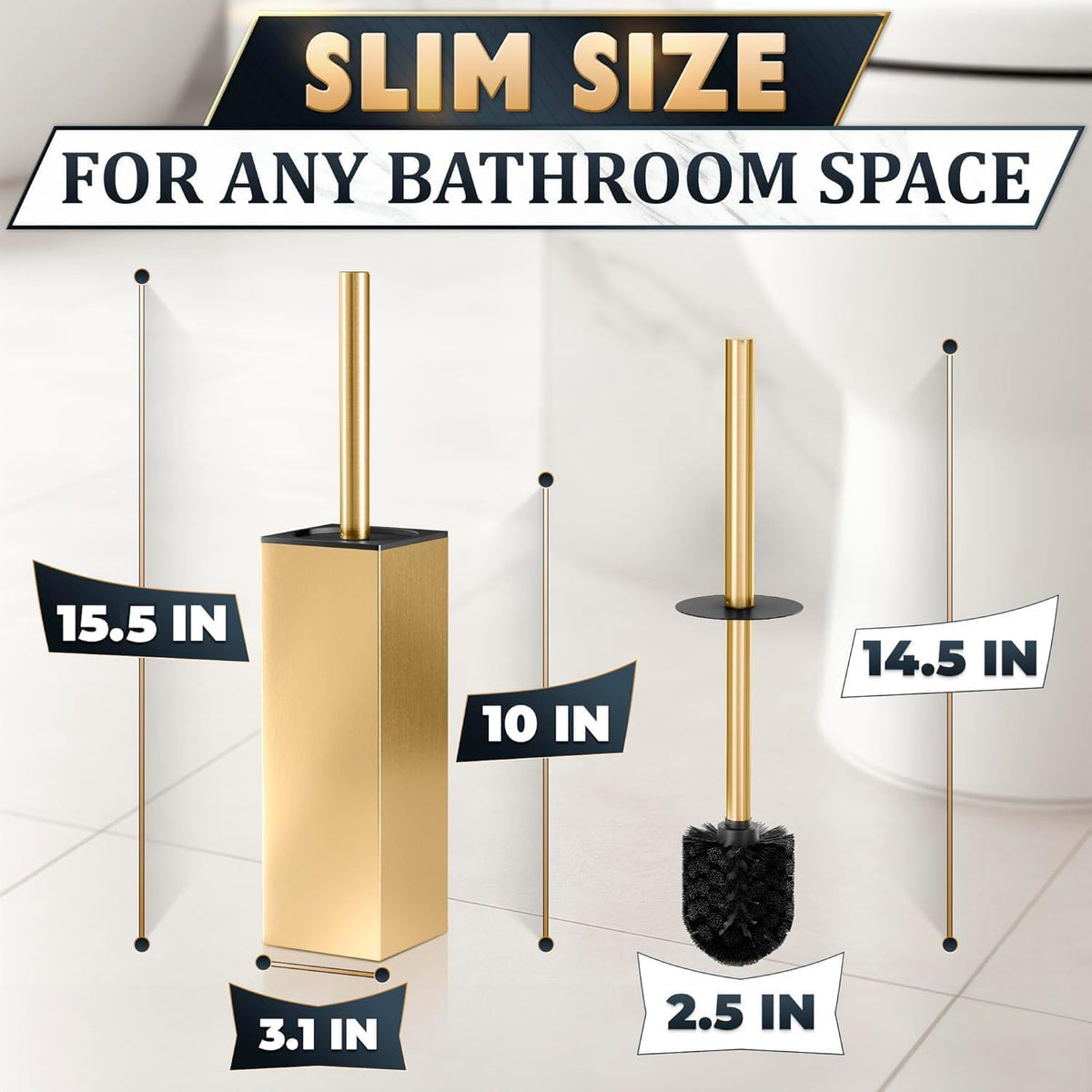 Gold Toilet Brush and Holder Set, Freestanding (Square Shape)