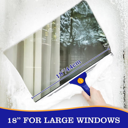 18-Inch Window Squeegee Professional with 12-INCH Chanel Squeegee for Shower Glass, Easy Change Window Cleaner Squeegees Washer Kit for Countertop Car Mirror Cleaning & Washing