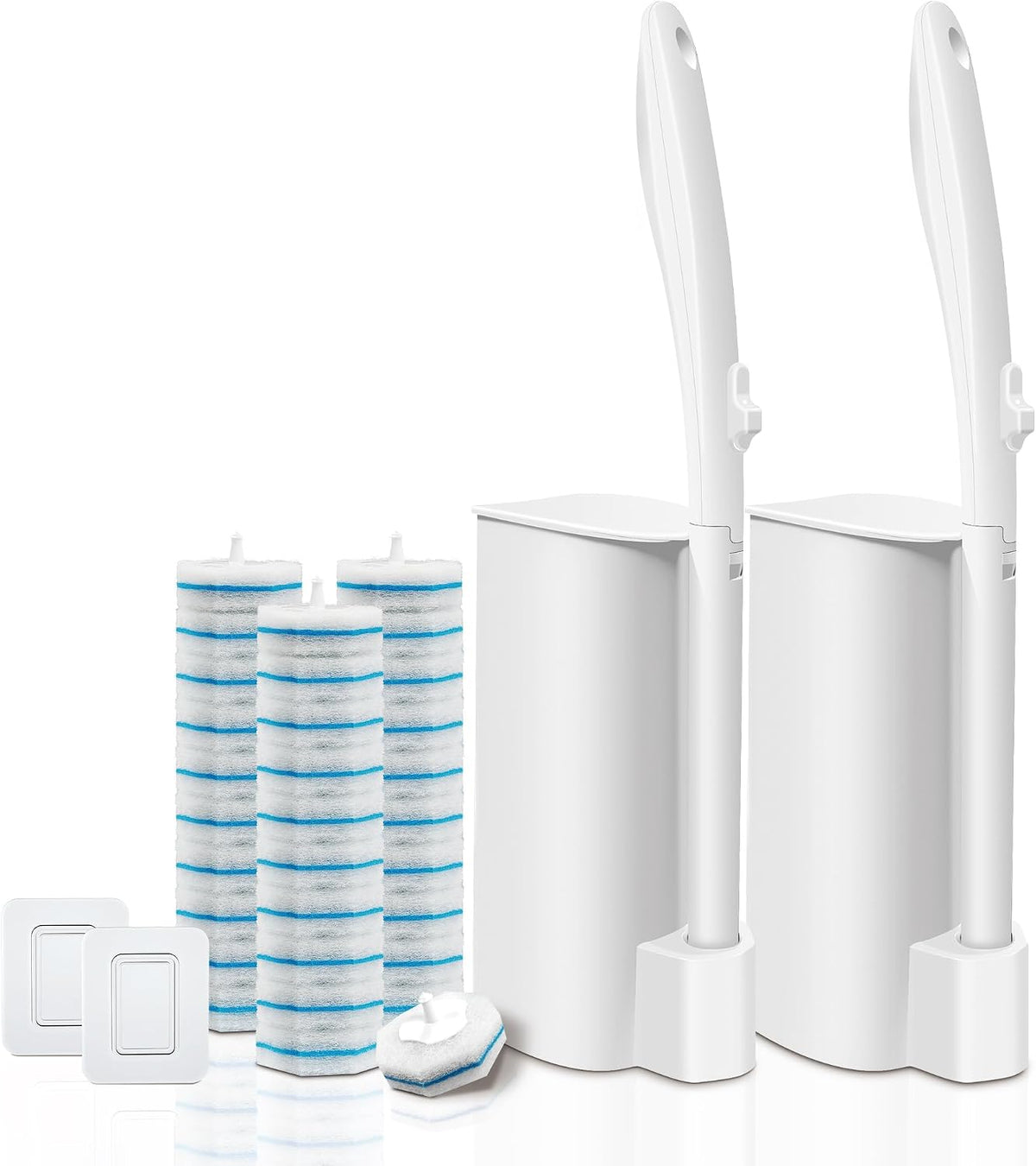2 Pack Disposable Toilet Brush and Holder Set with 30 Replacement Heads