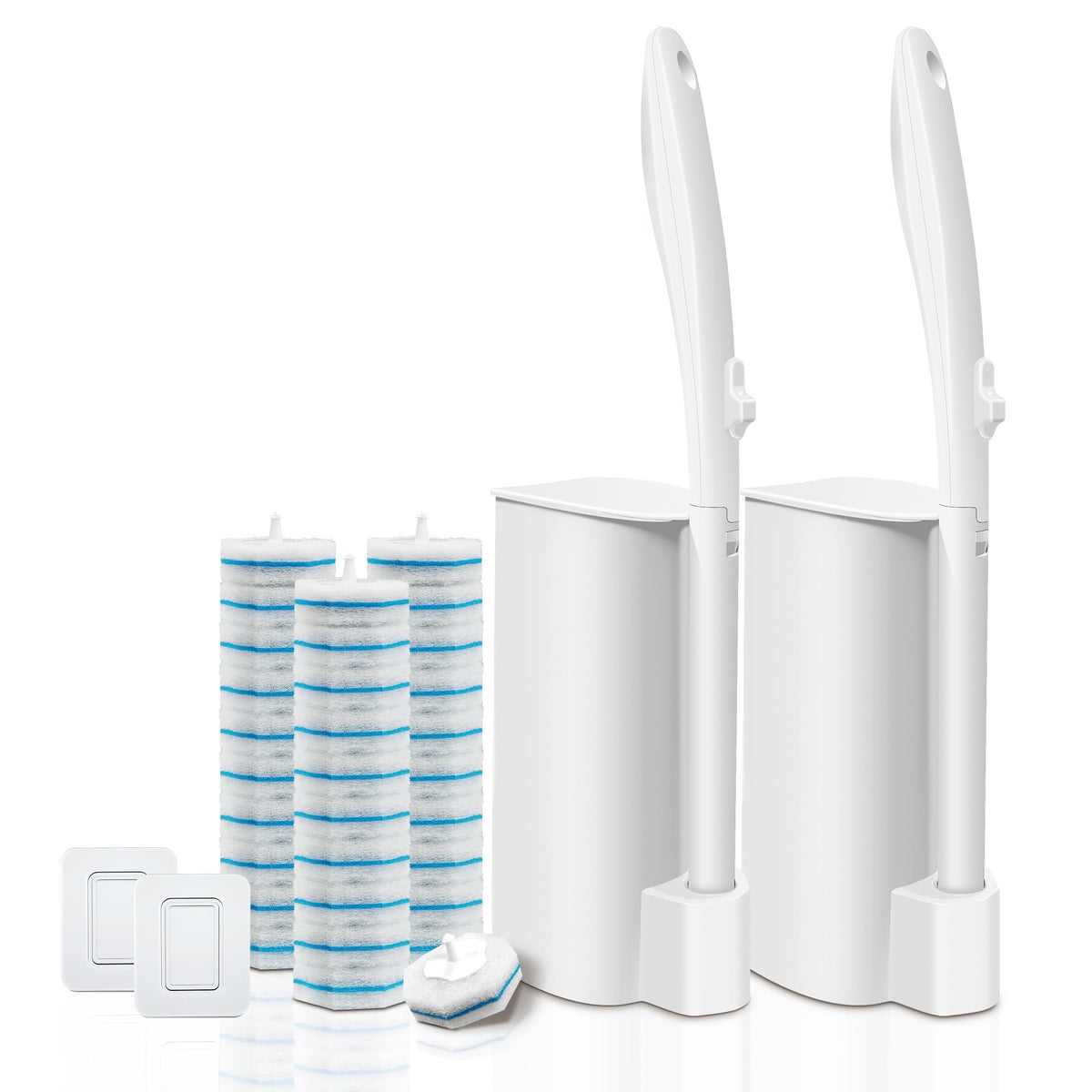 2 Pack Disposable Toilet Brush and Holder Set with 30 Replacement Heads