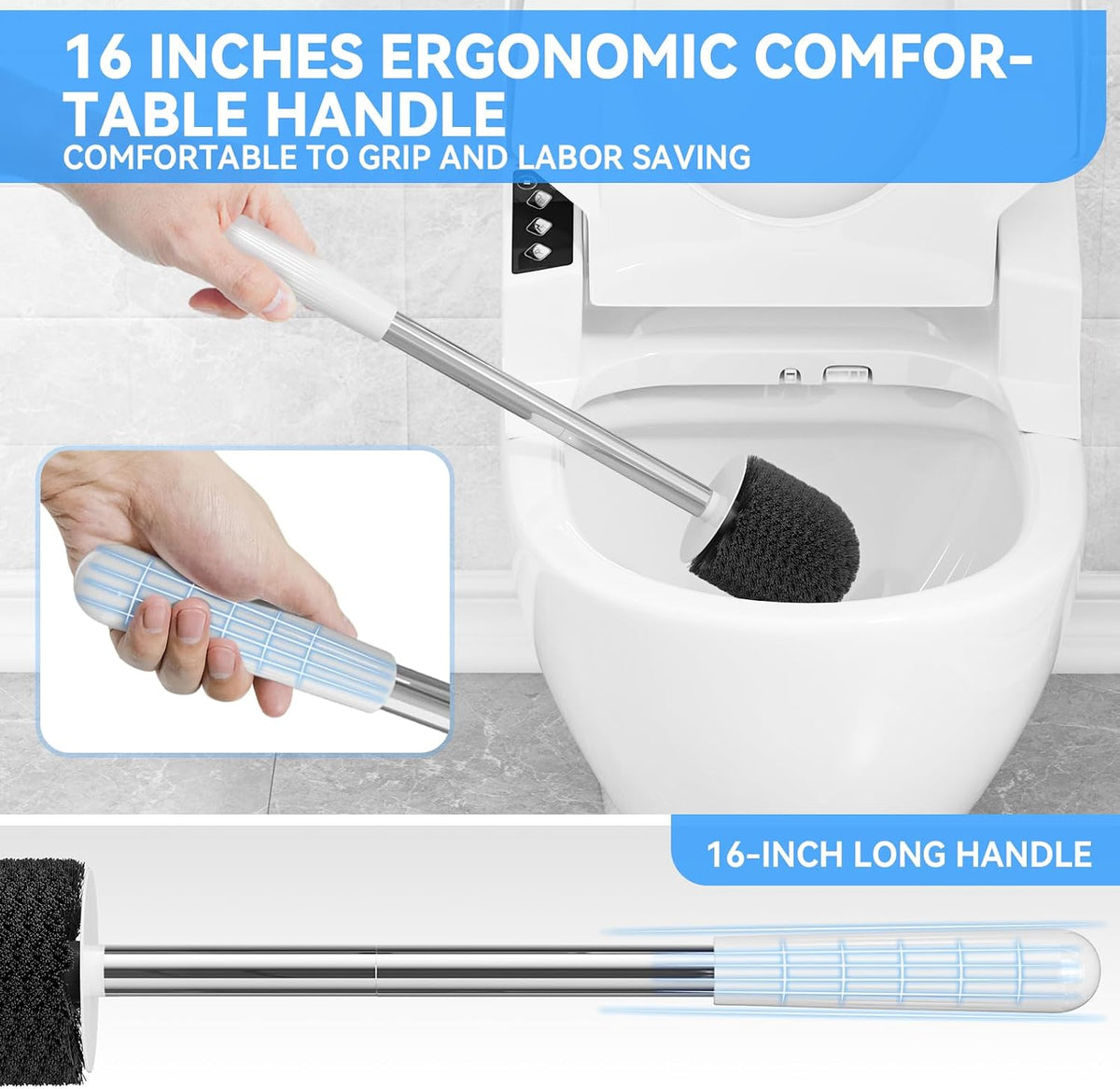 TRENTI Toilet Brush and Holder Set - Bristles Bowl Brush Head with Ventilated Holder, Wall Mounted Compact Set for Bathroom Deep Cleaning