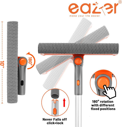 Eazer 46'' Professional Window Cleaner Tool, 2-in-1 Rotatable Squeegee for Window Cleaning Kit, Window Washing Equipment Kit with Threaded Extension Pole(20''-46'') for Shower/Windshield.