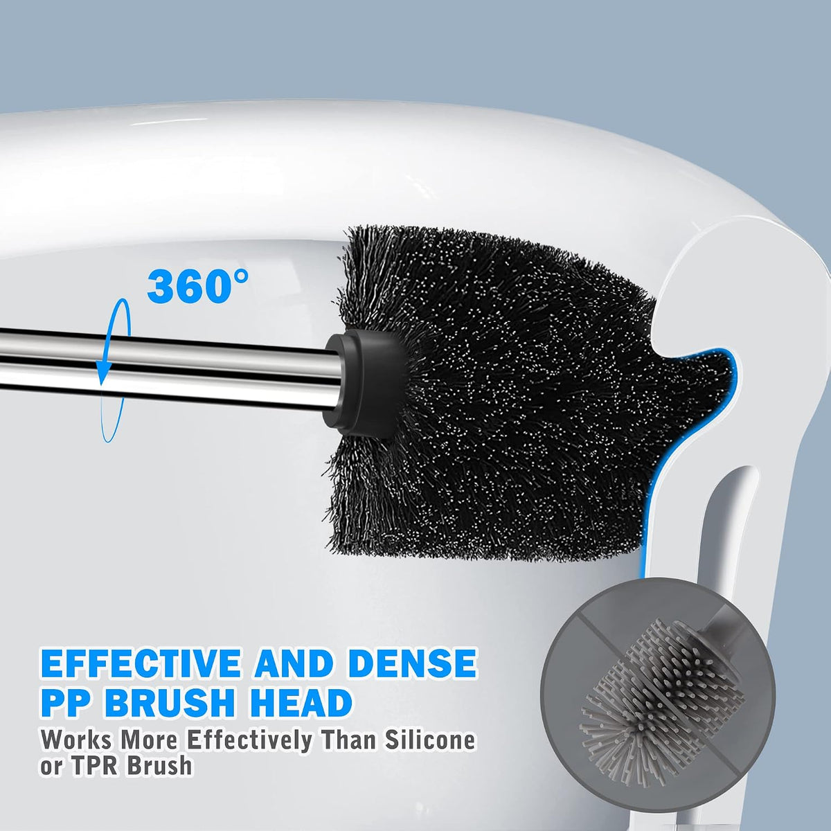 Toilet Brush and Holder, 2 Pack Toilet Brush with 304 Stainless Steel Long Handle, Toilet Bowl Brush for Bathroom Toilet-Ergonomic, Elegant,Durable (Grey)
