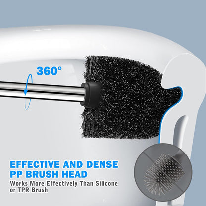 Toilet Brush and Holder, 2 Pack Toilet Brush with 304 Stainless Steel Long Handle, Toilet Bowl Brush for Bathroom Toilet-Ergonomic, Elegant,Durable (Grey)