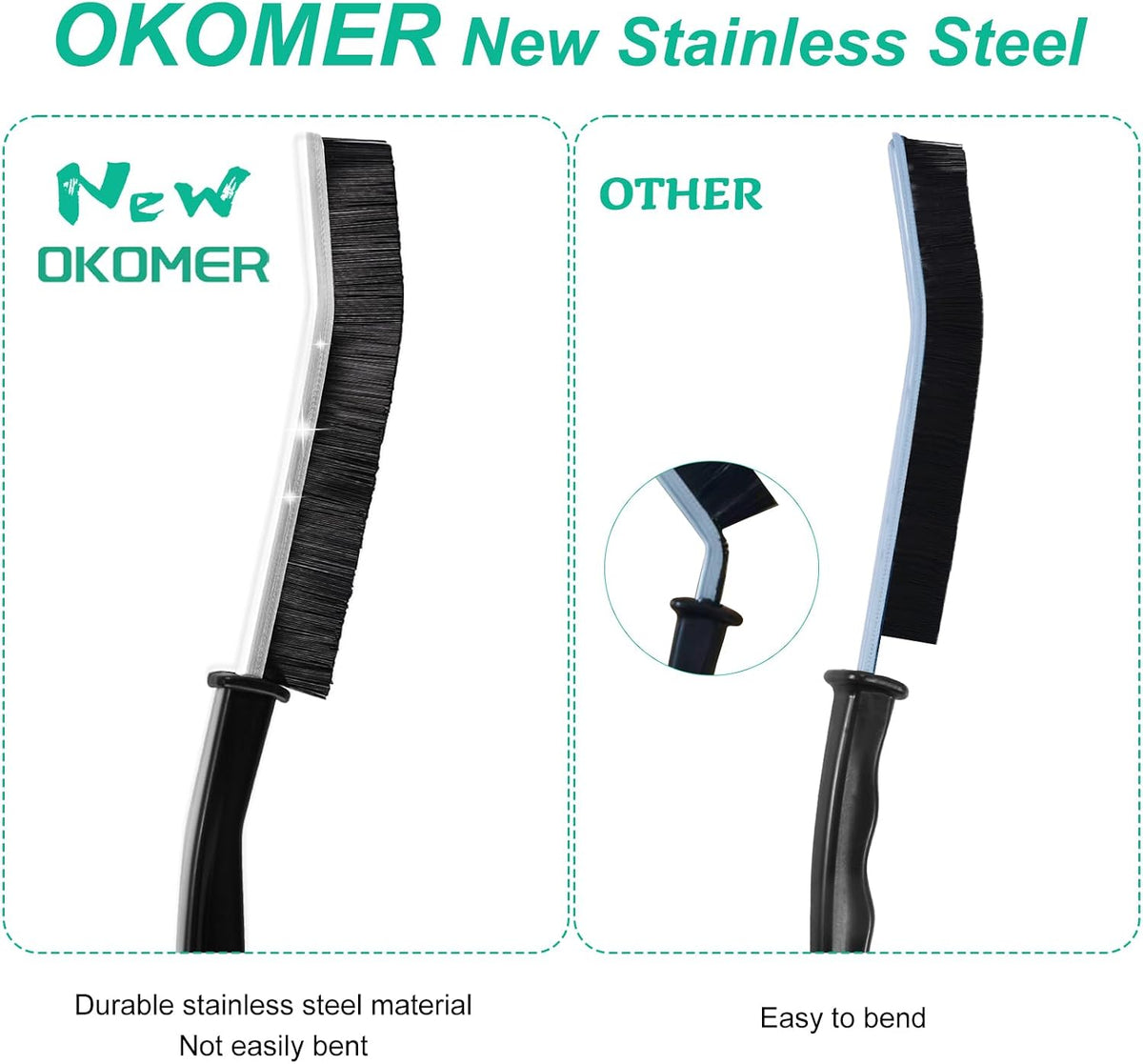 OKOM Multifunctional Stainless Steel Crevice Cleaning Brush - Hard Bristles for Kitchen & Bath Gap Cleaning