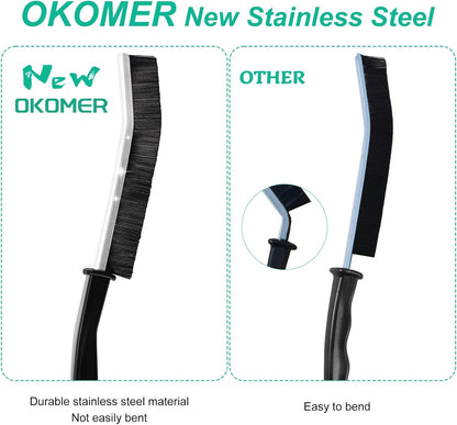 OKOM Multifunctional Stainless Steel Crevice Cleaning Brush - Hard Bristles for Kitchen & Bath Gap Cleaning