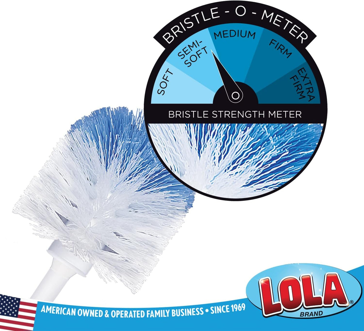 LOLA Classic Toilet Brush, Durable Fiber Stiff Bristles, Non-Scratch - 2 PK