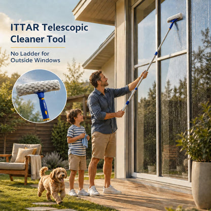 ITTAR Window Squeegee Cleaning Kit with 60" Extension Pole & Rotatable Head