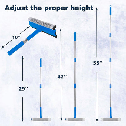2 in 1 Window Squeegee with 55"&10" Steel Handle for Gas Station,Home,Car